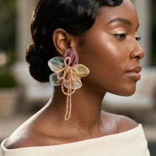 Load image into Gallery viewer, Organza Earthy Flower & Bead Tassel Drop Earrings