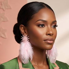 Load image into Gallery viewer, Pink Beaded Cluster Long Feather Drop Earrings