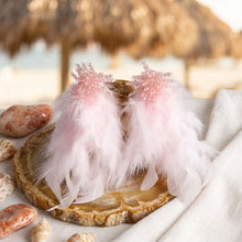 Load image into Gallery viewer, Pink Beaded Cluster Long Feather Drop Earrings