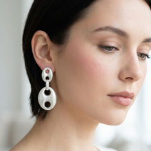 Load image into Gallery viewer, Dangle Matte Silver Puffy Anchor Link Earrings