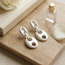 Load image into Gallery viewer, Dangle Matte Silver Puffy Anchor Link Earrings