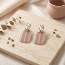 Load image into Gallery viewer, Drop Oversized Pink Green Stripe Opulent Earrings