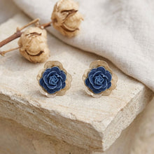 Load image into Gallery viewer, Stud Medium Blue Denim Rose Die Cut Earrings