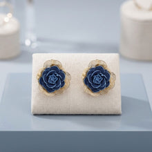 Load image into Gallery viewer, Stud Medium Blue Denim Rose Die Cut Earrings