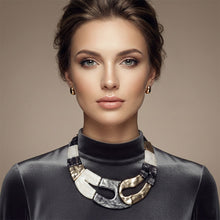 Load image into Gallery viewer, Vintage Marbled Black White Resin Bib Necklace