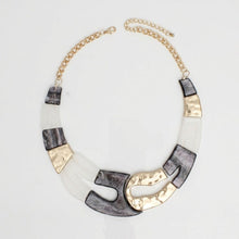 Load image into Gallery viewer, Vintage Marbled Black White Resin Bib Necklace