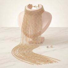 Load image into Gallery viewer, Long Gold Fringe Choker Necklace with Rhinestones