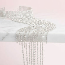 Load image into Gallery viewer, Long Silver Fringe Choker Necklace with Rhinestones