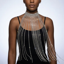 Load image into Gallery viewer, Long Silver Fringe Choker Necklace with Rhinestones