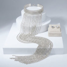 Load image into Gallery viewer, Long Silver Fringe Choker Necklace with Rhinestones