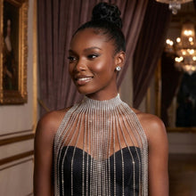 Load image into Gallery viewer, Long Silver Fringe Choker Necklace with Rhinestones