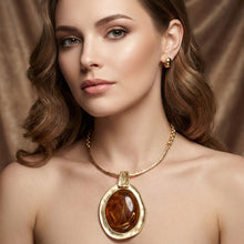 Load image into Gallery viewer, Vintage Large Marbled Brown Resin Pendant Necklace