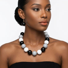 Load image into Gallery viewer, Mod Style Tricolor Black Tone Chunky Bead Necklace