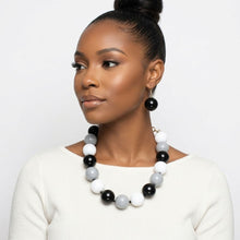Load image into Gallery viewer, Mod Style Tricolor Black Tone Chunky Bead Necklace