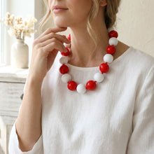 Load image into Gallery viewer, Mod Style Two Tone Red White Chunky Bead Necklace