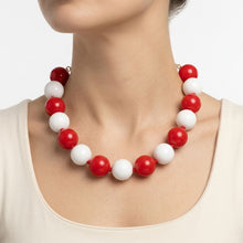 Load image into Gallery viewer, Mod Style Two Tone Red White Chunky Bead Necklace