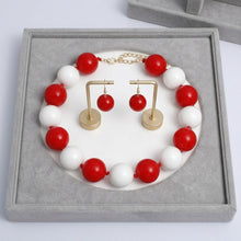 Load image into Gallery viewer, Mod Style Two Tone Red White Chunky Bead Necklace