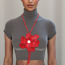 Load image into Gallery viewer, Long Y Brilliant Red Blooming Flower Necklace