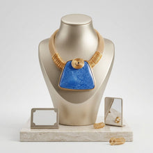 Load image into Gallery viewer, Large Blue Resin Pendant Gold Mesh Collar Necklace