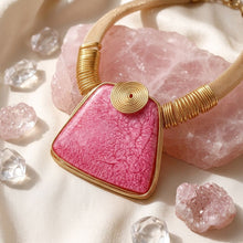 Load image into Gallery viewer, Large Pink Resin Pendant Gold Mesh Collar Necklace