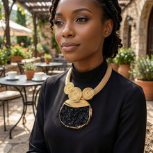 Load image into Gallery viewer, Black Druzy Stone Pendant Gold Collar Necklace