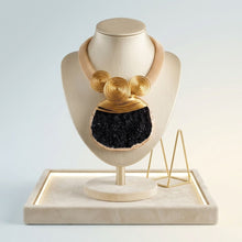 Load image into Gallery viewer, Black Druzy Stone Pendant Gold Collar Necklace