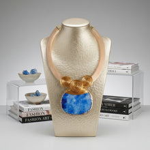 Load image into Gallery viewer, Blue Druzy Stone Pendant Gold Collar Necklace