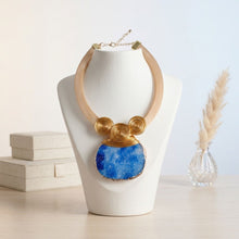 Load image into Gallery viewer, Blue Druzy Stone Pendant Gold Collar Necklace