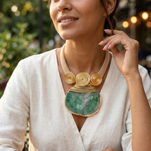 Load image into Gallery viewer, Green Druzy Stone Pendant Gold Collar Necklace