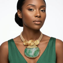 Load image into Gallery viewer, Green Druzy Stone Pendant Gold Collar Necklace