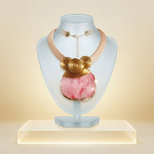 Load image into Gallery viewer, Pink Druzy Stone Pendant Gold Collar Necklace
