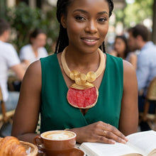 Load image into Gallery viewer, Red Druzy Stone Pendant Gold Collar Necklace
