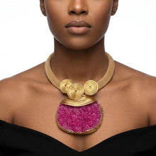 Load image into Gallery viewer, Red Druzy Stone Pendant Gold Collar Necklace