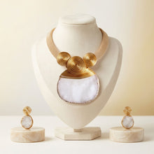 Load image into Gallery viewer, White Druzy Stone Pendant Gold Collar Necklace