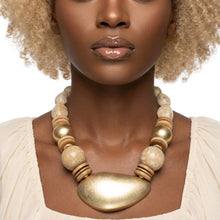 Load image into Gallery viewer, Ivory Bead Sculpted Matte Gold Pendant Necklace