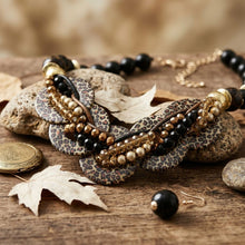 Load image into Gallery viewer, Leopard Print Disc Black Beaded Collar Necklace
