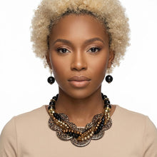 Load image into Gallery viewer, Leopard Print Disc Black Beaded Collar Necklace
