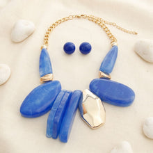 Load image into Gallery viewer, Chunky Blue Geometric Marbled Resin Bib Necklace