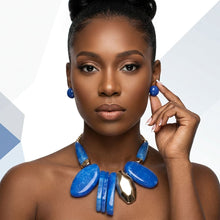 Load image into Gallery viewer, Chunky Blue Geometric Marbled Resin Bib Necklace