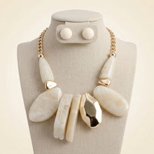 Load image into Gallery viewer, Chunky Ivory Geometric Marbled Resin Bib Necklace