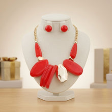 Load image into Gallery viewer, Chunky Red Geometric Marbled Resin Bib Necklace
