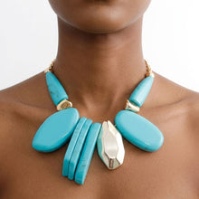 Load image into Gallery viewer, Chunky Turquoise Geo Marbled Resin Bib Necklace