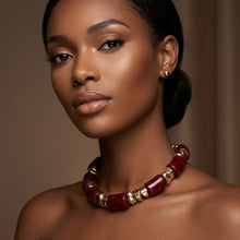 Load image into Gallery viewer, Vintage Marble Burgundy Resin Bead Toggle Necklace