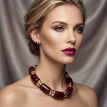 Load image into Gallery viewer, Vintage Marble Burgundy Resin Bead Toggle Necklace
