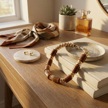 Load image into Gallery viewer, Vintage Marbled Brown Resin Bead Toggle Necklace