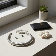 Load image into Gallery viewer, Choker Thick Coiled Silver Metal Spring Necklace