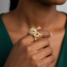 Load image into Gallery viewer, Gold CZ Pave Panther Adjustable Cocktail Ring