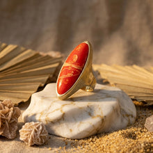 Load image into Gallery viewer, Cocktail Coral Elongated Oval Matte Gold Ring