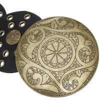 Load image into Gallery viewer, Western Belt Black Circular and Gold Cowboy Chic