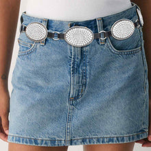 Load image into Gallery viewer, Western Belt Oval Rhinestone Cowboy Silver Chain